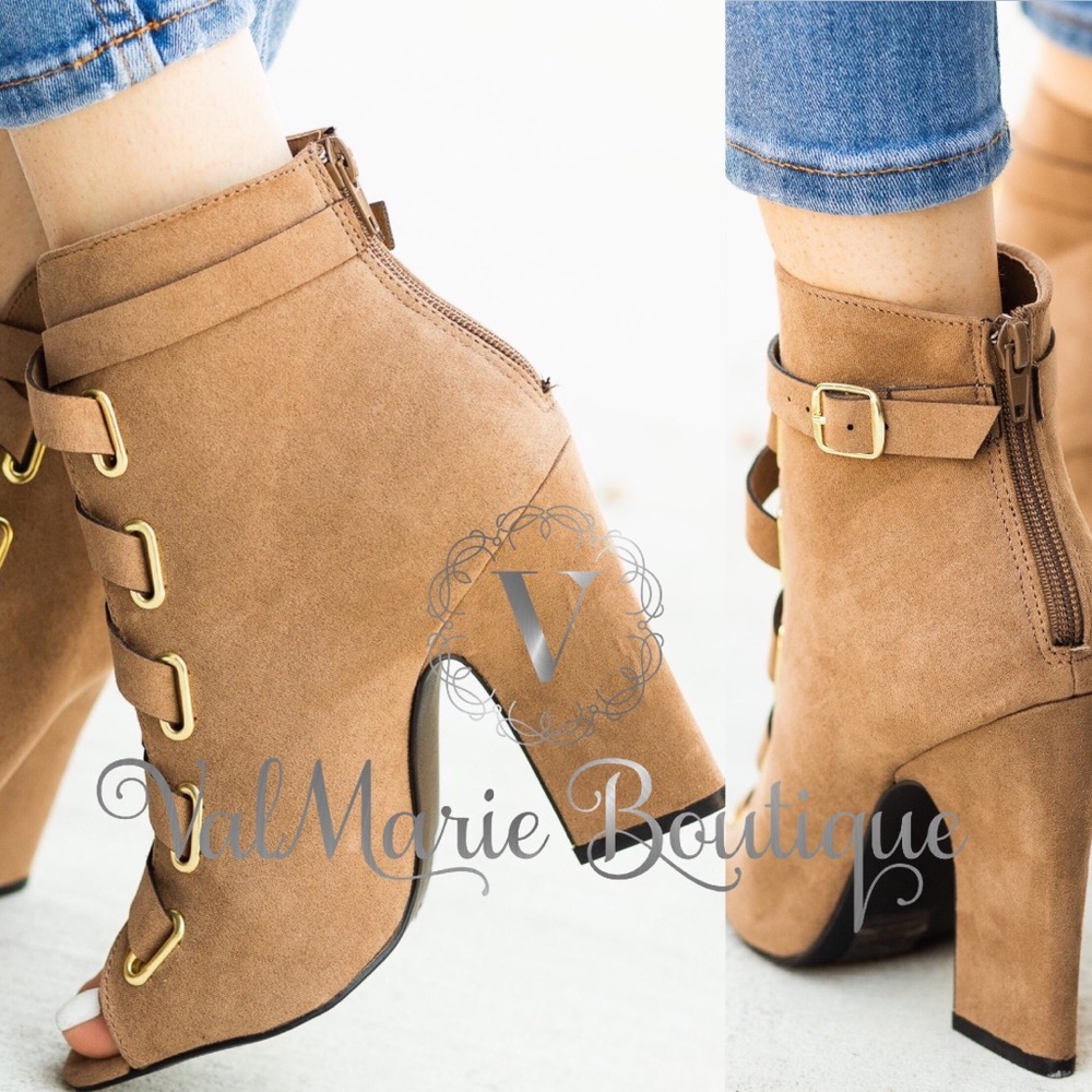 LAST 1! SUEDE LACE UP PEEP TOE BOOTIES - Picture 3 of 5